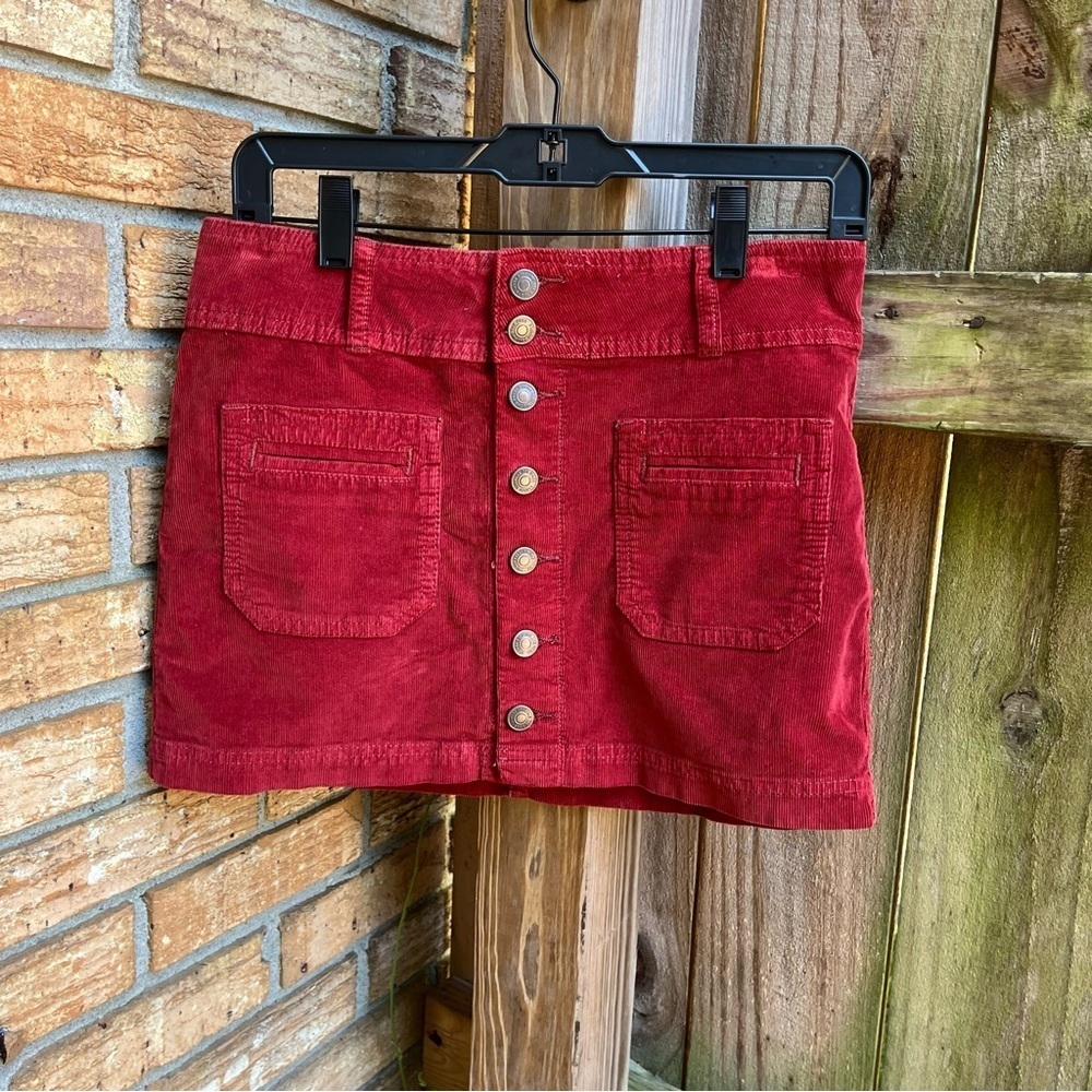 We The Free Red Button-Front Mini Skirt